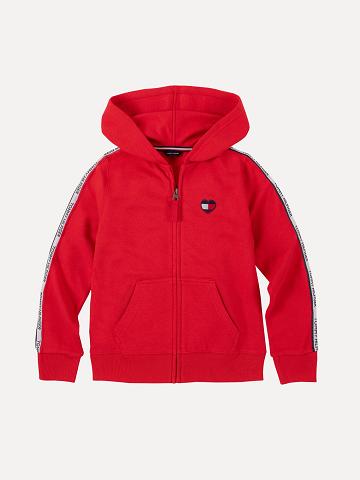 Lány Tommy Hilfiger Little Logo Tape Hoodies Piros | HU 1780NWY